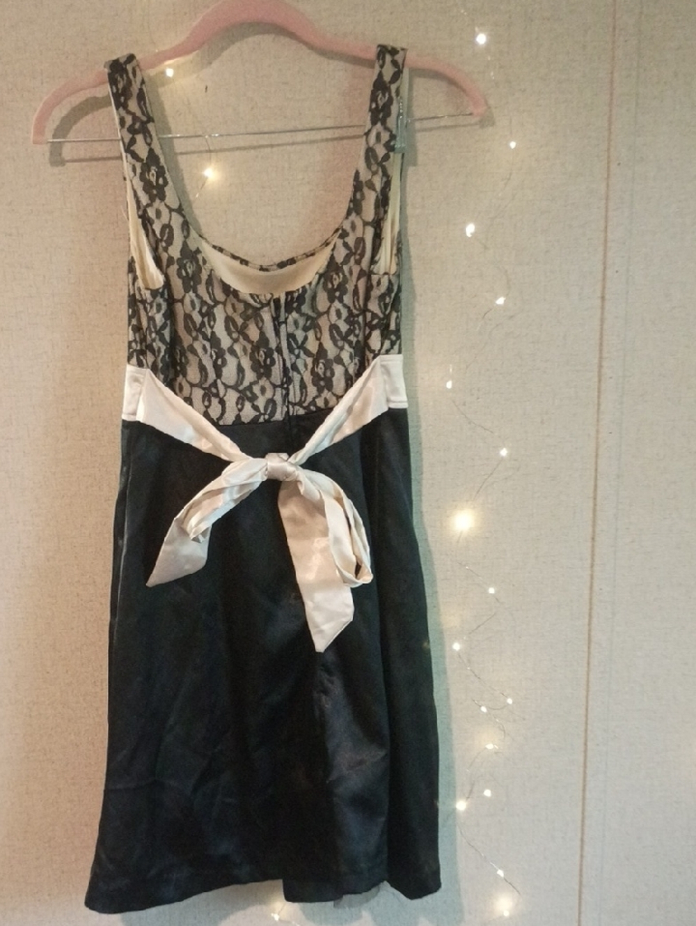 Elegant Black Lace and Ivory Sash Prom Dress - Picture 2 of 3